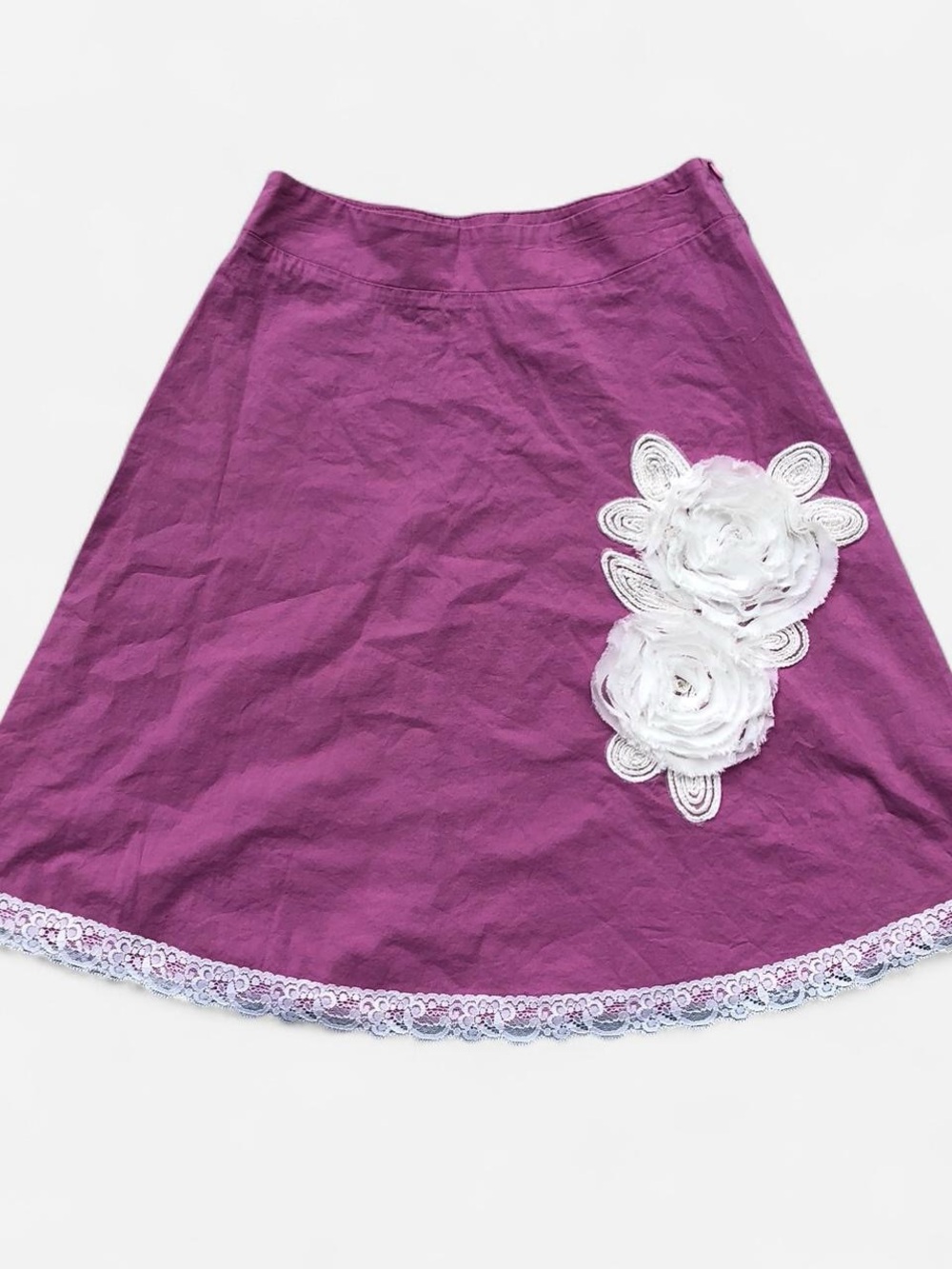 Jody California rare vintage Purple A-Line Skirt with White Floral Appliqué Sz M